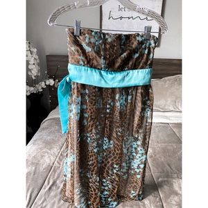 Cheetah Print Blue Floral Prom Dress